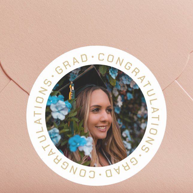 Sticker Rond Graduation Elegant Gold Photo personnalisée (Créateur téléchargé)