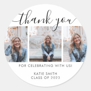 Sticker Rond Graduation en calligraphie moderne 3 Merci photo