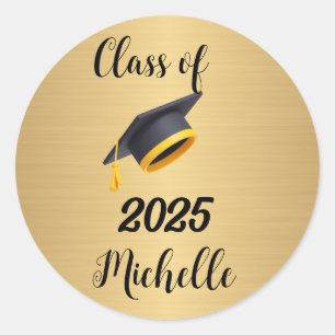 Sticker Rond Graduation Faux Métallic Or Script manuscrit