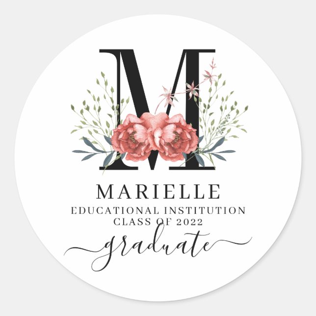 Sticker Rond Graduation Floral Monogramme (Devant)