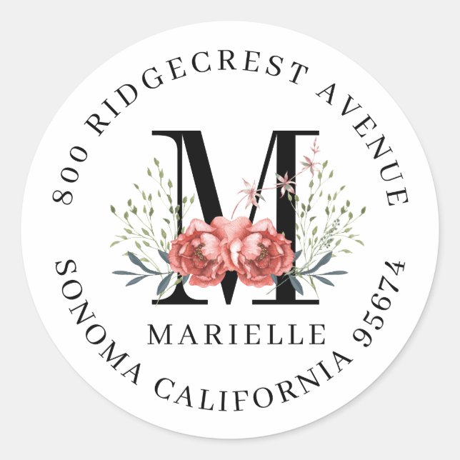 Sticker Rond Graduation Floral Monogramme Adresse de retour Lab (Devant)