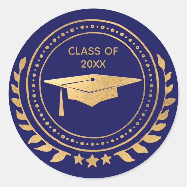 Sticker Rond Graduation Gold Blue Elegant Classe de (Devant)