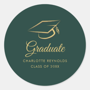Sticker Rond Graduation Gold Foil Casquette Graduate 2023