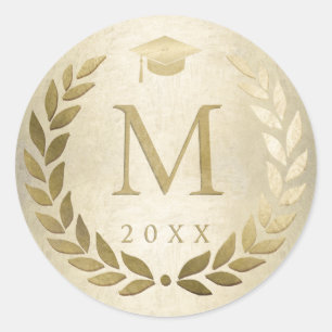 Sticker Rond Graduation Gold Laurel Wreath Casquette de 2e anné