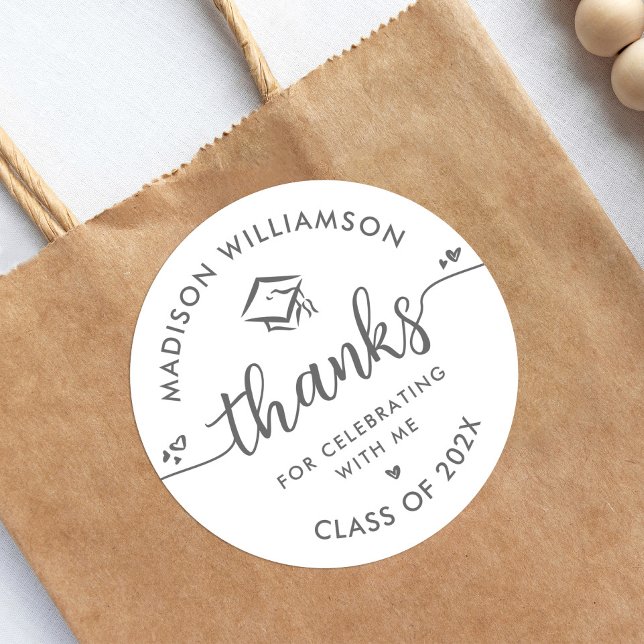 Sticker Rond Graduation gris blanc Merci moderne Casquette de s (Choose from 8 different colors!)