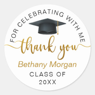 Sticker Rond Graduation Merci Gold Script