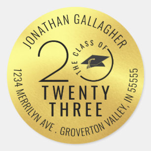 Sticker Rond Graduation Metallic Gold Black Adresse de retour