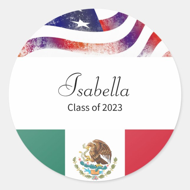 Sticker Rond Graduation Mexicaine Américaine Classe de 2023 (Devant)