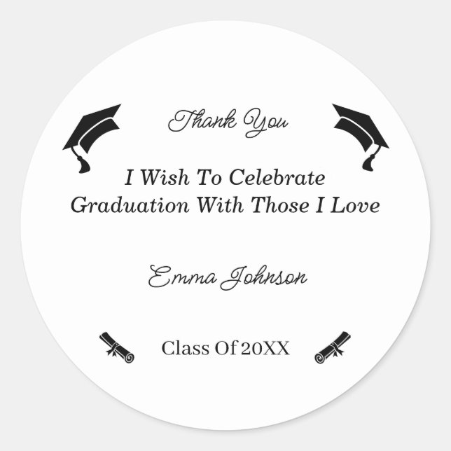 Sticker Rond Graduation Minimaliste Customisée Noir Et Blanc (Devant)