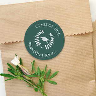 Sticker Rond Graduation Moderne Classique Laurel Vert foncé