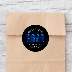 Sticker Rond Graduation moderne en néon bleu