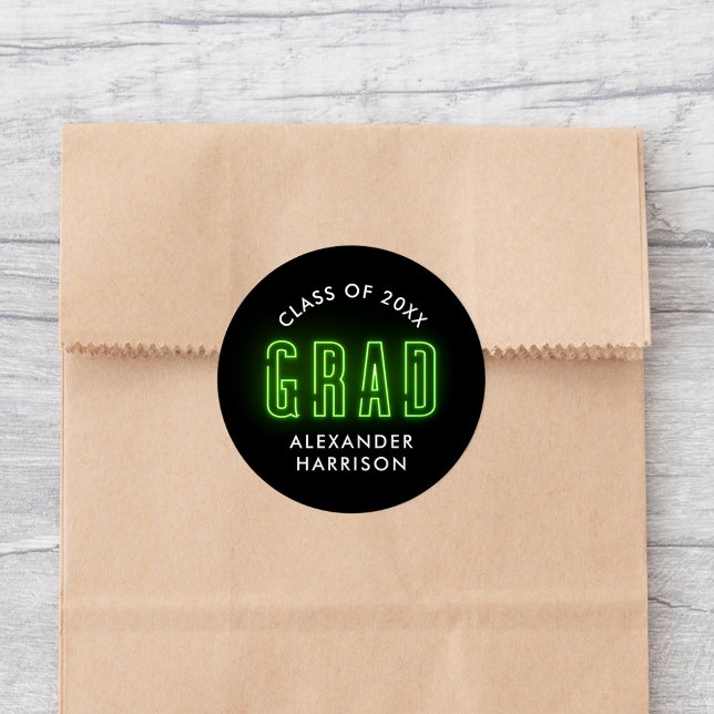 Sticker Rond Graduation moderne Lime Green Neon (Créateur téléchargé)