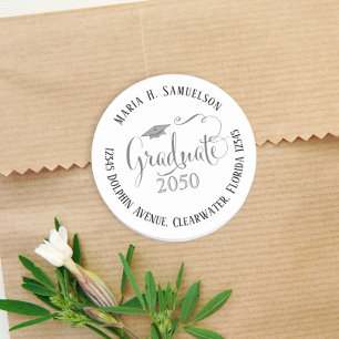Sticker Rond Graduation Moderne Minimaliste Mortboard noir