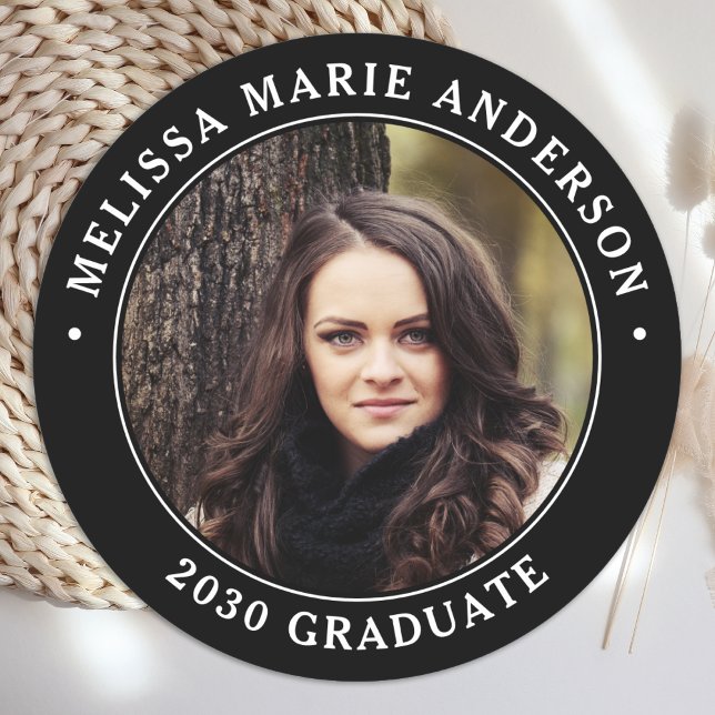 Sticker Rond Graduation moderne Photo personnalisée de l'étudia (Créateur téléchargé)