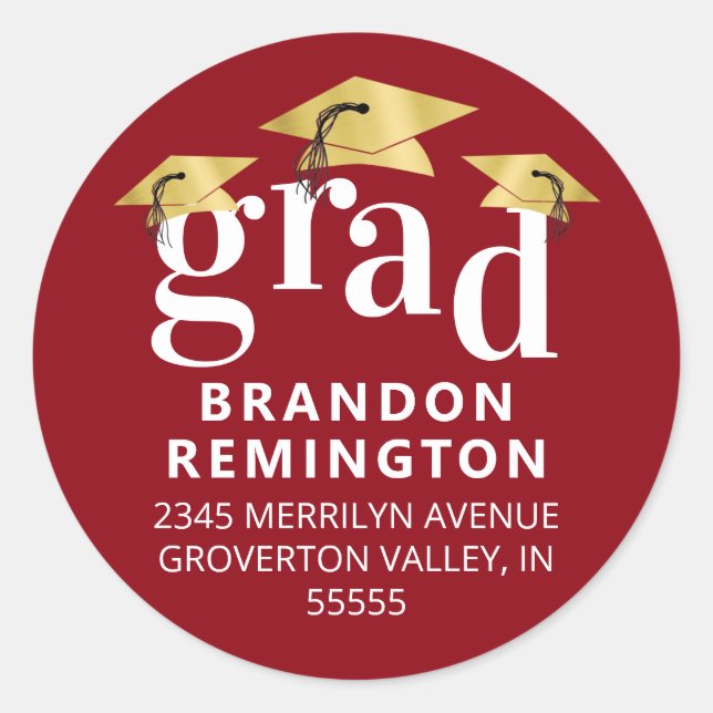Sticker Rond Graduation moderne Red Gold Casquette Adresse de r (Devant)
