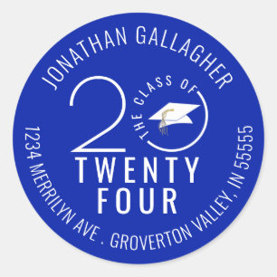Sticker Rond Graduation moderne Royal Blue Année Retour Adresse