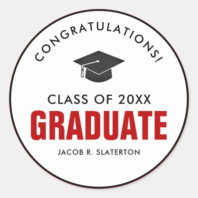 Sticker Rond Graduation noire et rouge personnalisée (Devant)