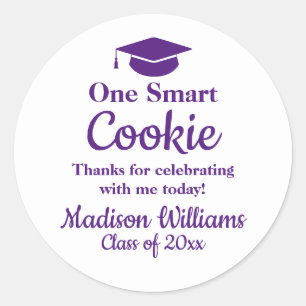 Sticker Rond Graduation One Smart Cookie To go Grad Treat Favor