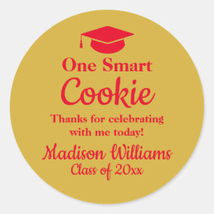 Sticker Rond Graduation One Smart Cookie To go Grad Treat Favor