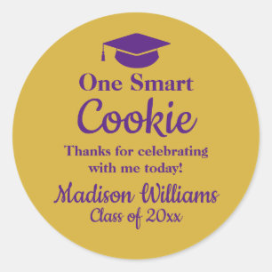 Sticker Rond Graduation One Smart Cookie To go Grad Treat Favor