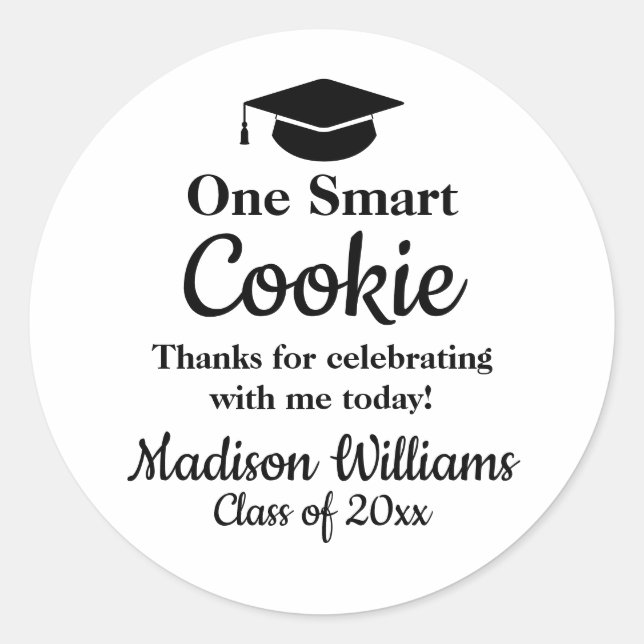Sticker Rond Graduation One Smart Cookie To go Grad Treat Favor (Devant)