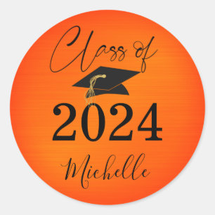 Sticker Rond Graduation Orange Black Casquette Script Faux Meta
