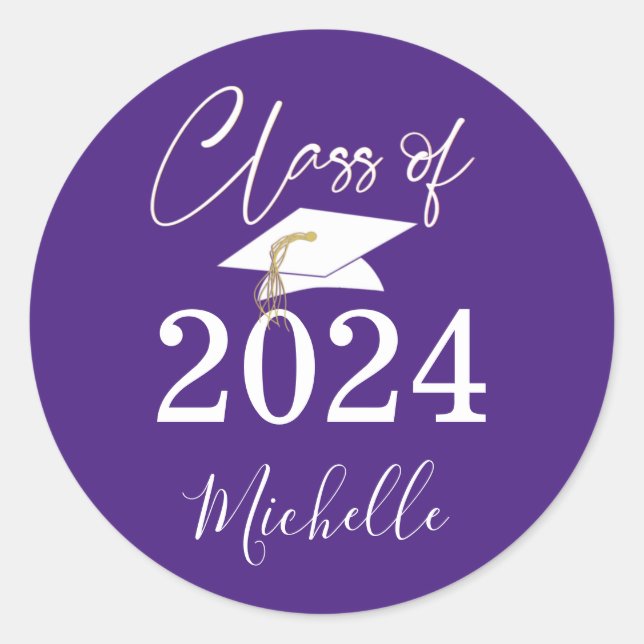 Sticker Rond Graduation Purple Script Classe de 2024 (Devant)