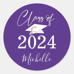 Sticker Rond Graduation Purple Script Classe de 2024