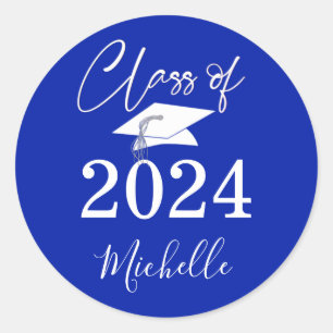Sticker Rond Graduation Royal Blue Script Classe Année