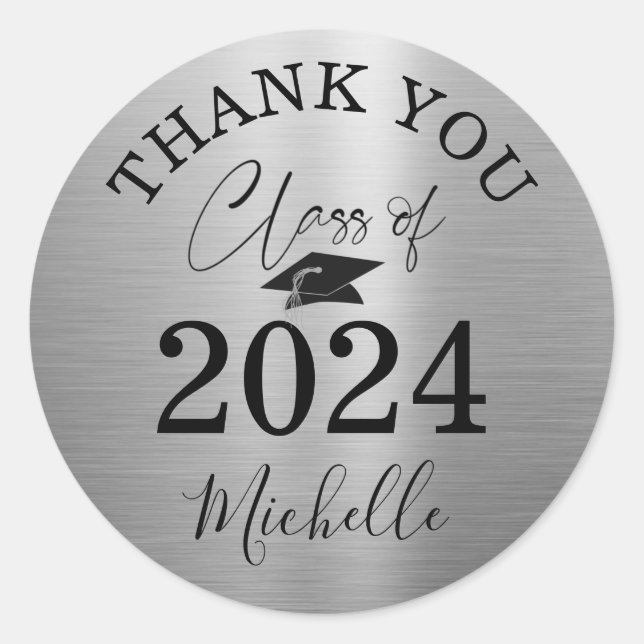 Sticker Rond Graduation Silver Script Classe de MERCI 2024 (Devant)