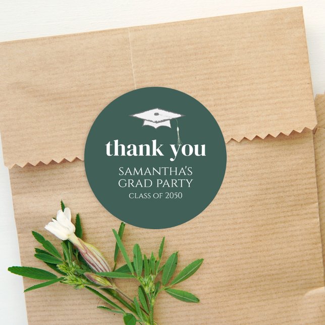 Sticker Rond Graduation Simple Merci Minimaliste Vert foncé (Créateur téléchargé)