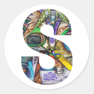 Sticker Rond Graffiti d'art moderne Monogramme Lettre initiale 