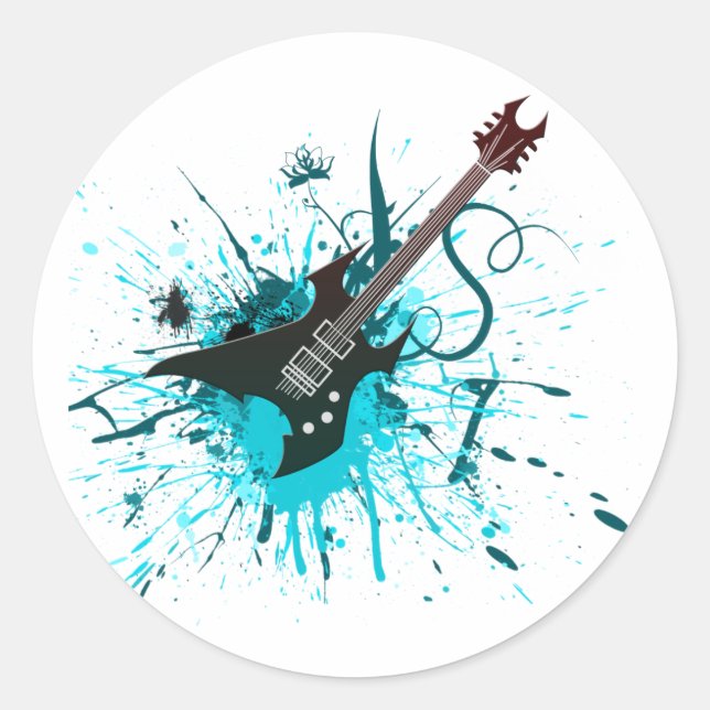 Sticker Rond Graffiti de guitare - Emo Rock Music Band Alternat (Devant)