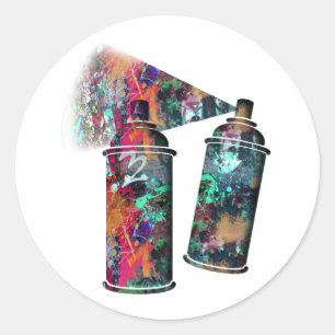Sticker Rond Graffiti et pinceau Spray Cans