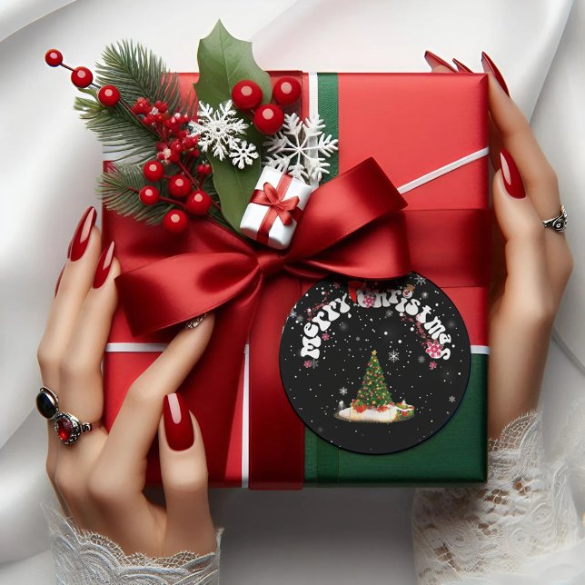 Sticker Rond Graffiti moderne Noir Joyeux Noël (Créateur téléchargé)