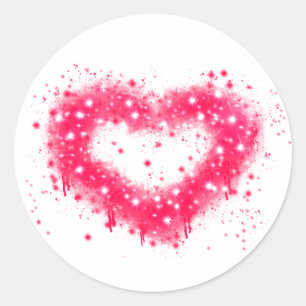 Sticker Rond Graffiti peinture rose brillant design coeur