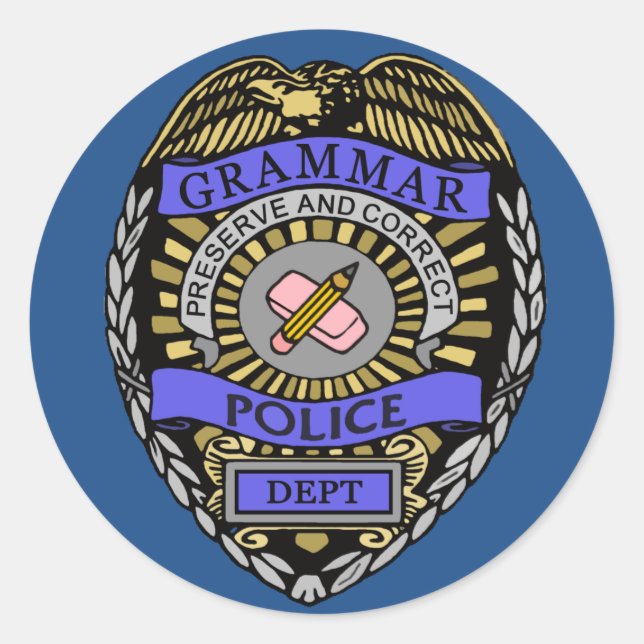 Sticker Rond Grammaire Police Dept Badge Pencil Effaser (Devant)