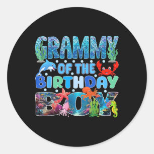 Sticker Rond Grammy De L'Anniversaire Boy Aquarium Sea Animals 