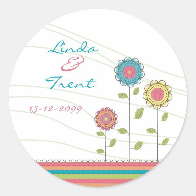 Sticker Rond Grand arc-en-ciel Fleurs mariage Enregistrer la da (Devant)