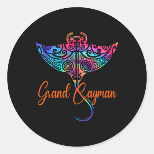Sticker Rond Grand Cayman Islands 2025 Tribal Stingray Family V