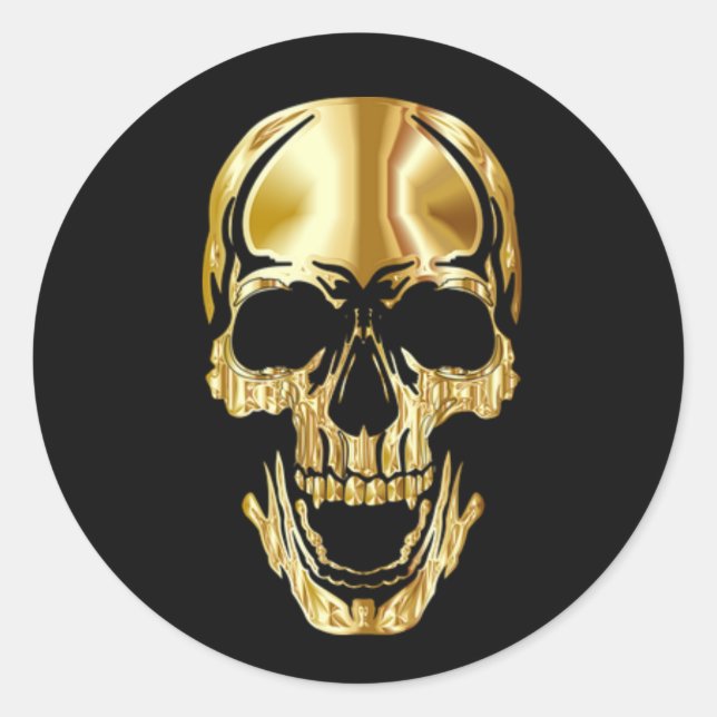 Sticker Rond Grand crâne d'or noir cool (Devant)