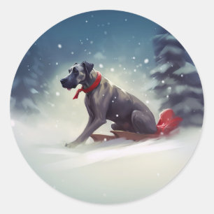 Sticker Rond Grand Dane Noël hiver neige