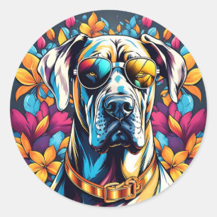 Sticker Rond Grand Dane Portrait de chien avec lunettes de sole