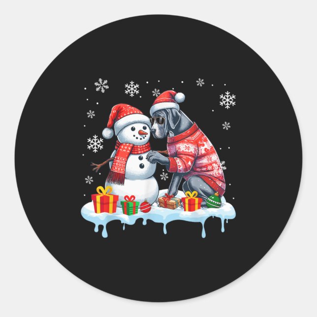 Sticker Rond Grand Dane Sungles Sweer Build Snowman Xmas Owne (Devant)