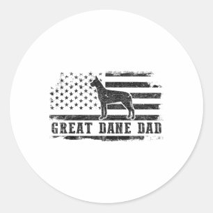 Sticker Rond Grand Danois Papa Drapeau Américain en détresse Pa