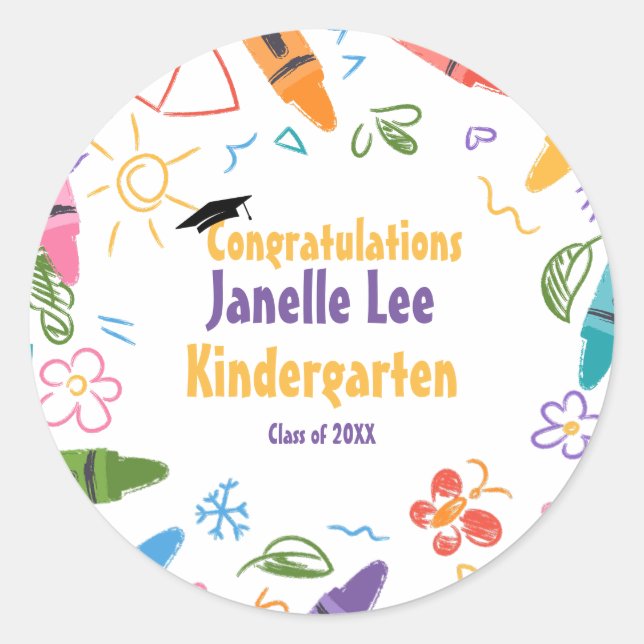Sticker Rond Grand Doodle Kindergarten Graduation Party (Devant)