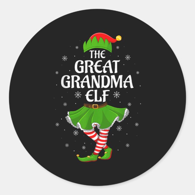 Sticker Rond Grand Grand-mère Elfe Noël Famille Filles Femmes E (Devant)