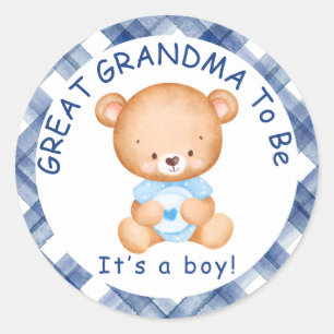 Sticker Rond GRAND GRANDMA sera le Baby shower bleu plaqué