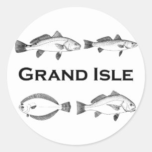 Sticker Rond Grand Isle Louisiana Pêche d'eau salée - Poisson d