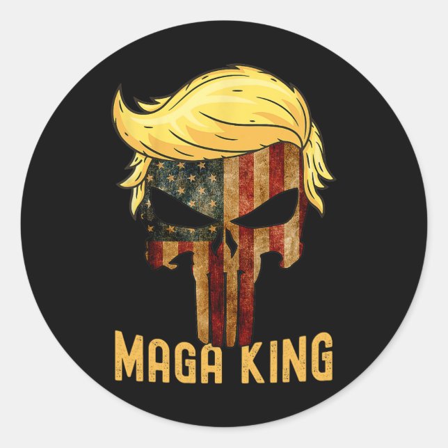 Sticker Rond Grand Maga King Chemise Donald Trump Crâne (Devant)